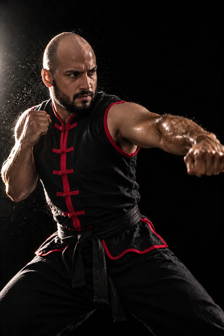 Praticante de Kung Fu em movimento